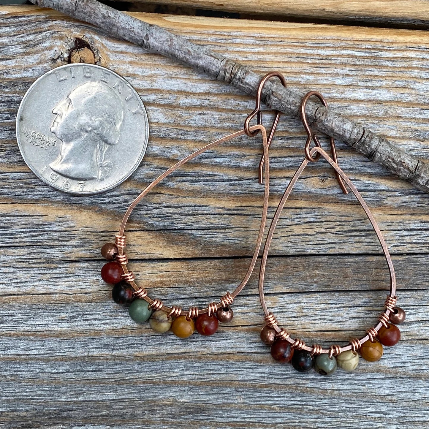 Red Creek Jasper Earrings, Boho Earrings, Copper Teardrop Earrings, Fall Jewelry, Gifts for Her, Dangle Earrings, Handmade Jewelry