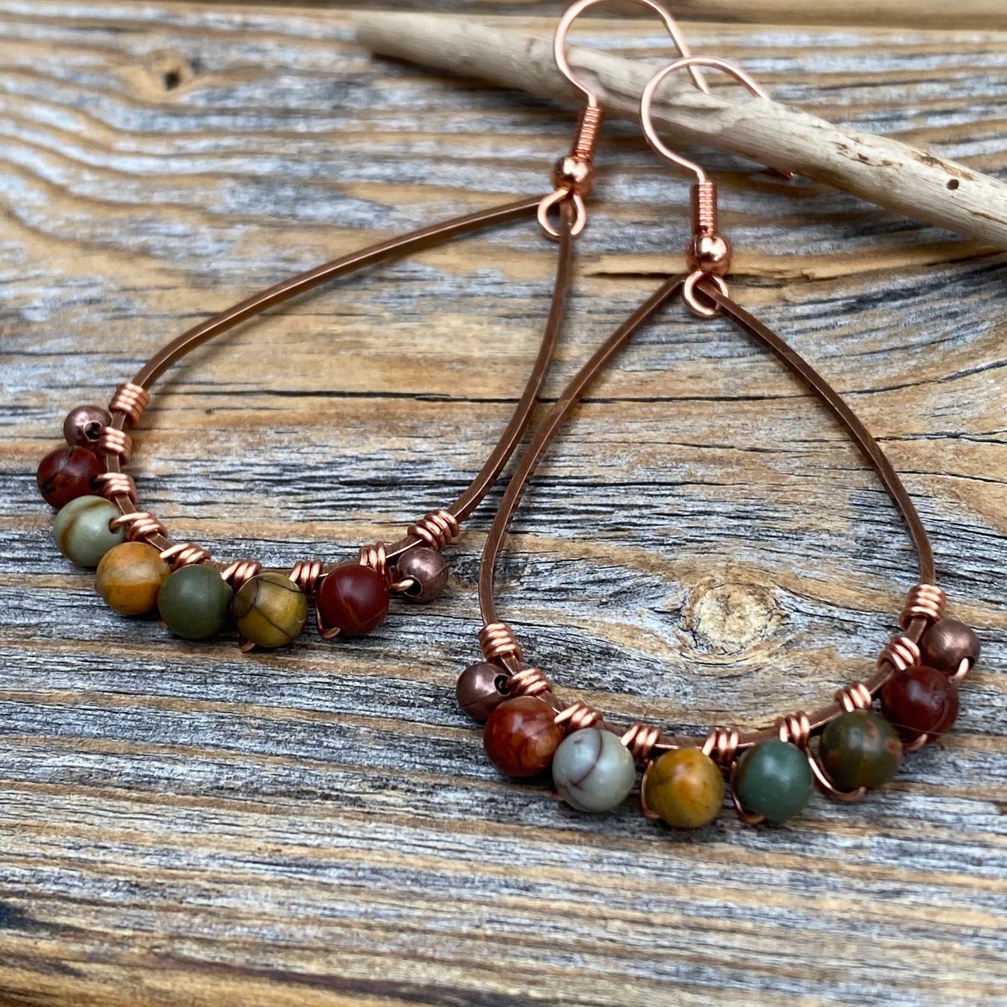 Red Creek Jasper Earrings, Boho Earrings, Copper Teardrop Earrings, Fall Jewelry, Gifts for Her, Dangle Earrings, Handmade Jewelry